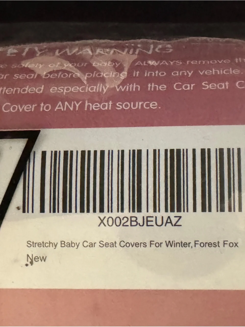 Infant Car Seat Cover in White with Pink Fox & Black Tree Print NEW in package
